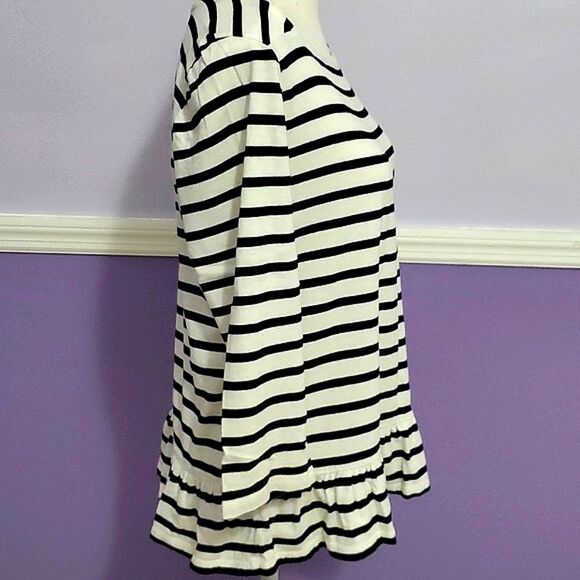 Talbots White & Black Stripes Square Neck Ruffled Pima Cotton Knit Top L - Picture 4 of 8